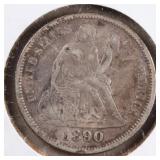 US Silver Coins 1890, 1891 Seated Liberty Dime Cir