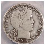 US Silver Coins 1915 Barber Half Dollar ANACS VG10