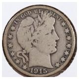 US Silver Coins 1915-D Barber Half Dollar Circulat