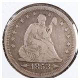 US Silver Coins 1853 Seated Liberty Quarter Circul