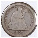 US Silver Coins 1857 Seated Liberty Quarter Circul
