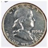 US Silver Coins 1958, 1963 Franklin Half Dollar Pr