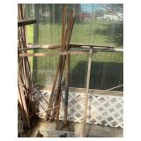 Tamper forming stakes, concrete come along, garden stakes and hanging shelf