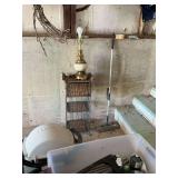 Weber portable grill, heater, small table lamp and stand