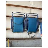 Foldable lawn chairs, push broom, toilet seat, potting soil