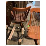 Wooden office chairs and luggage stand