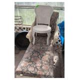 Patio furniture, shelves, and tub