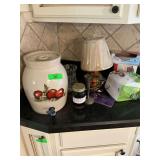 Crock water dispenser, lamp, and candelabra