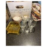 Clear goblets and other assorted glassware