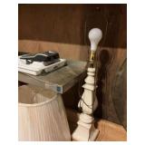 Table lamp with basket, iron, and miscellaneous