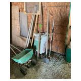 Seeder, seed and assorted hand tools
