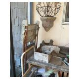 Miscellaneous gardening tools, ladders, pots and wall decor