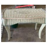 Patio table, porch swing, and flower pot