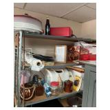 Contents of metal shelving plus metal shelving