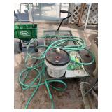 Lawn cart, seed spreader, ice melt, and hose