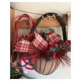 Christmas decor, jumper cables, steamer basket, plates, and screwdriver bit set