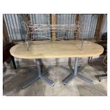 Oval Top Conference Table with Metal Base and Decorative Metal Shelf