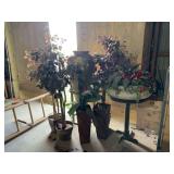 Assorted Decorative Artificial Plants, Urn and Display Table