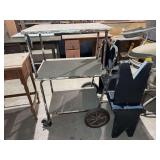 Metal Cart and Wooden Benches