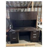 Dark Wood Office Desk with Hutch and Drawers
