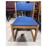 Lot of 12 Buckstaff Oak Wood Chairs – Blue w/Dot Upholstery
