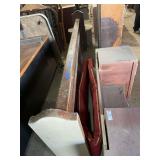 Wooden Vanity with Drawers, large wooden barrier with red cushion