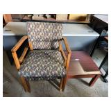 Wood End Table and Two Fabric Chairs