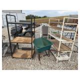 Rolling Shelves and Wheelbarrow