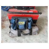 Rolling Red Metal Toolbox with Irwin and Master Mechanic Tool Bags