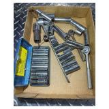 Assortment of sockets and ratchets. 1/4” and 3/8”