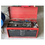 Red Metal Tool Chest with Assorted Tools