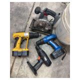 Bucket of Power Tools: Circular Saw and Cordless Drills