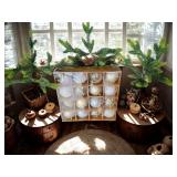 Gold and White Christmas Ornaments with Pine Tree Centerpieces