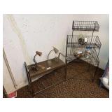 Two Adjustable Gooseneck Desk Lamps, two tiered rolling cart, & Wire Stand