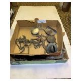 Mixed lot of Items. Ducks Stamps, Calf weaning rings, Hoof pick, Collapsible cup, Wrenches