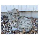 Cement Angel Statue and Welcome Stone