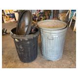 Lot of Two Trash Cans: Galvanized Metal and Plastic