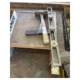 Hammer, Level, and Woodworking Square Tool Lot