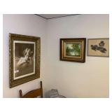 Framed Wall Art - Cupid Asleep Print and Poodle Painting