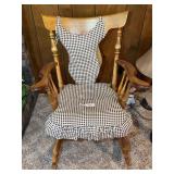 Wood Rocking Chair with Gingham Cushion