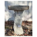 Concrete Bird Bath with Squirrel Decoration