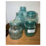 Collection of Ball and Atlas Blue Mason Jars