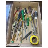 Box Lot of Hand Tools with Screwdrivers and Twine