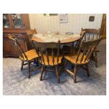 Round Dining Table with Six Spindle Back Chairs and Leaves