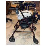 Purple Four-Wheel Walker with Seat & Accessories