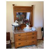 Oak Dresser with Mirror and Marble Top