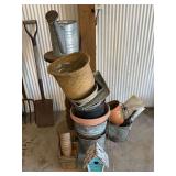 Galvanized Watering Can, Wooden Plant Stand, Terra Cotta Pots and Other Garden Items