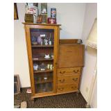 Wooden Secretary Desk with Glass Front Display Cabinet