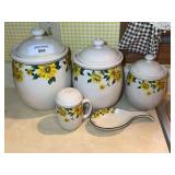 Sunflower Kitchen Canister Set with Spoon Rest and Salt Shaker