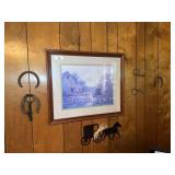 Framed Carl Valente Print with Equestrian and Farm Decorations